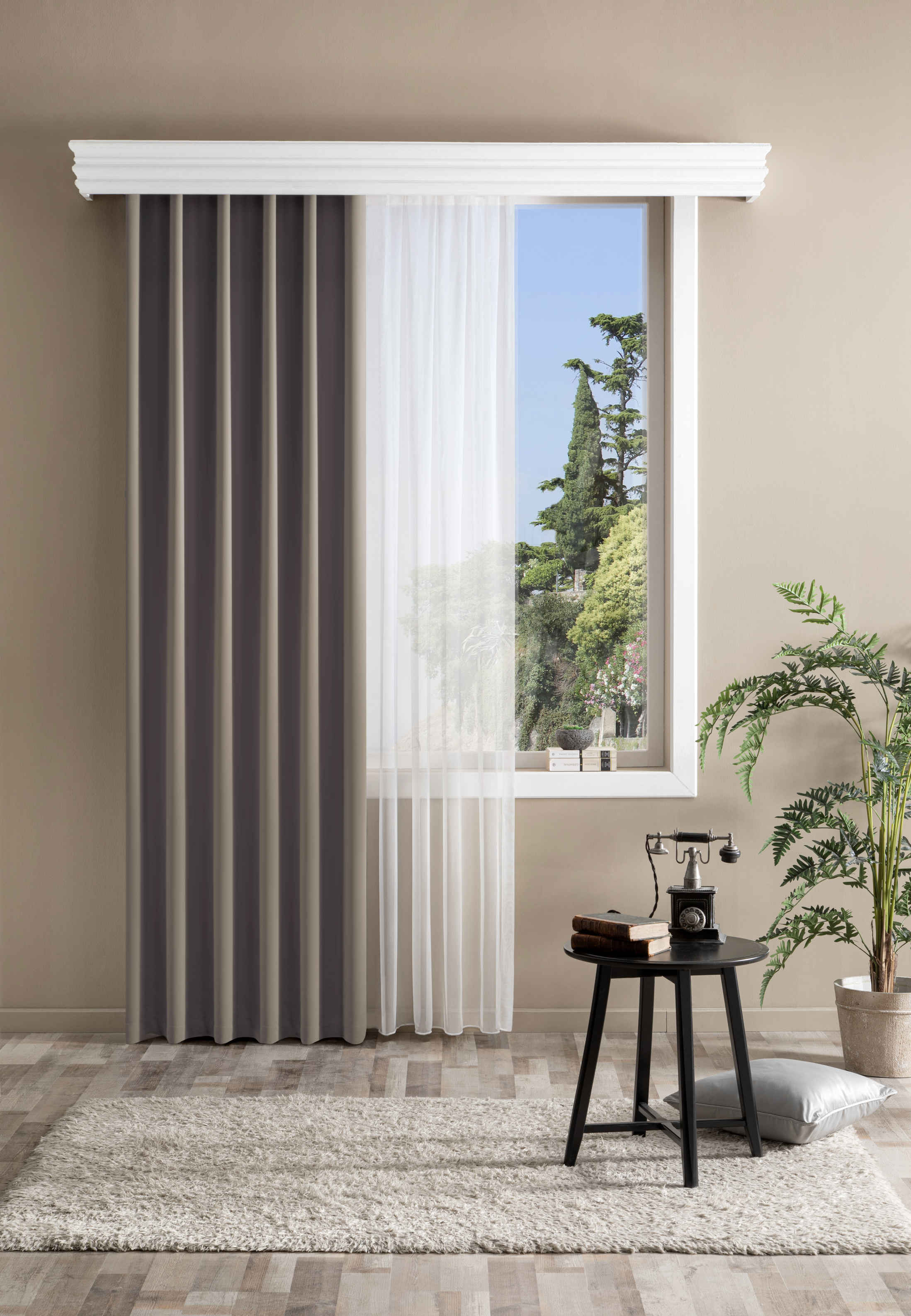 Taç Bright Hazır Fon Perde Füme 150x260 cm - 3 Al 2 Öde