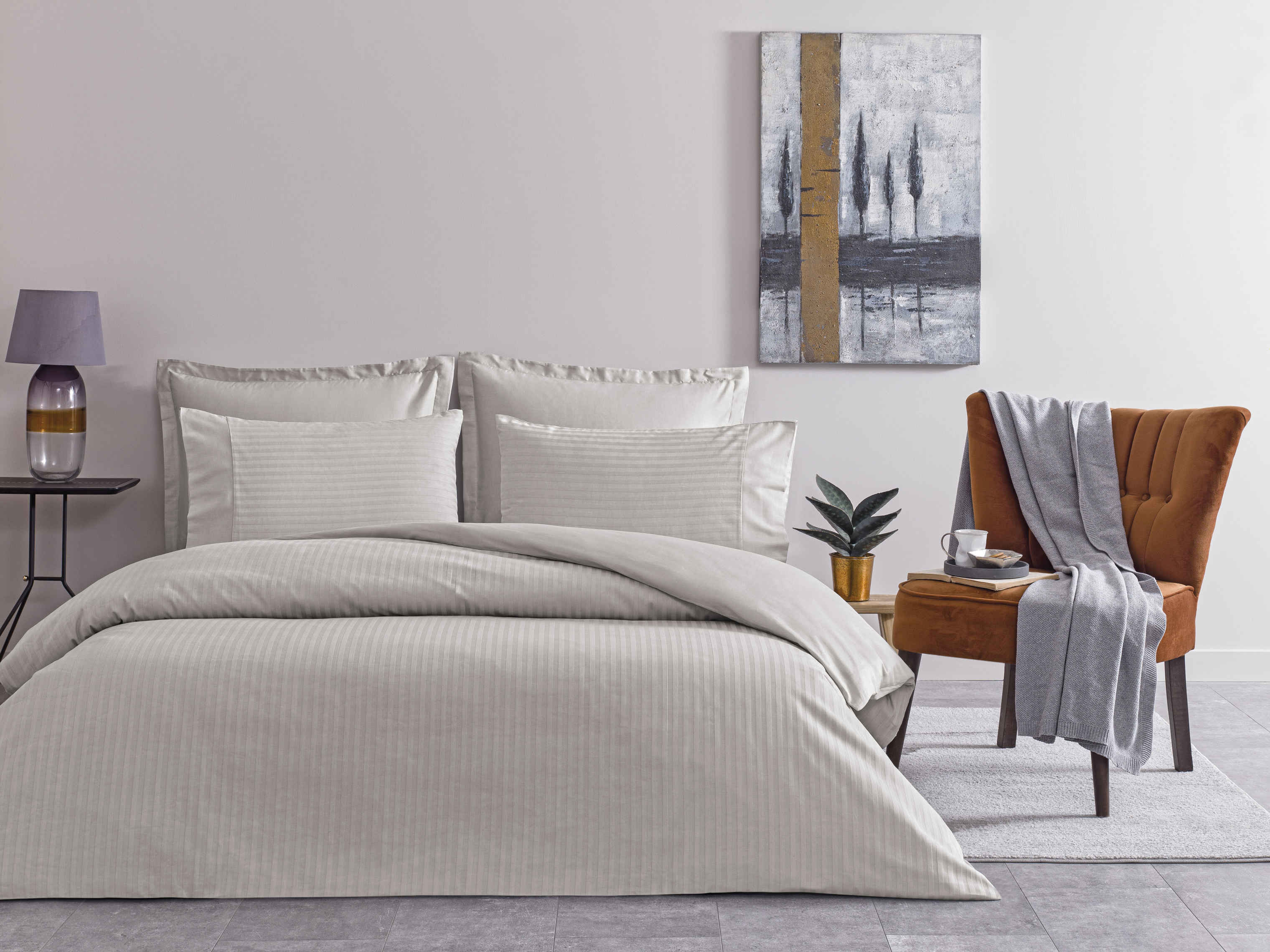 Premium Fabric Strips 88個 Taç Stripe Premium Basic King Size Nevresim Takımı Antrasit | Taç