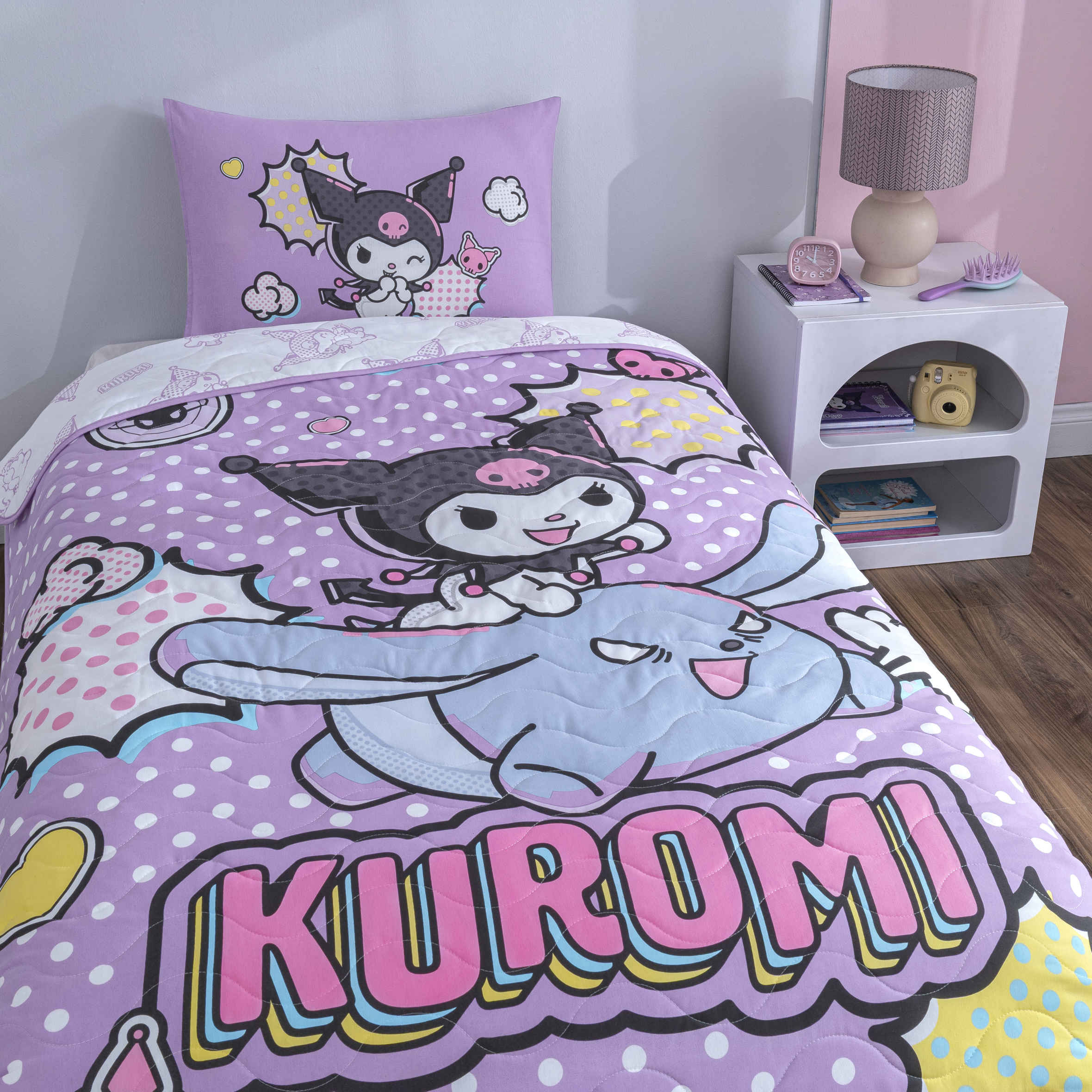 Lisanslı Kuromi Smile Tek Kişilik Yatak Örtüsü Seti | Taç